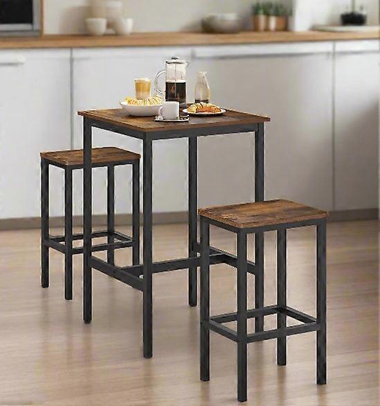 Compact Dining Table And 2 Chairs Set With Footrests, Industrial Style, Rustic Brown And Black