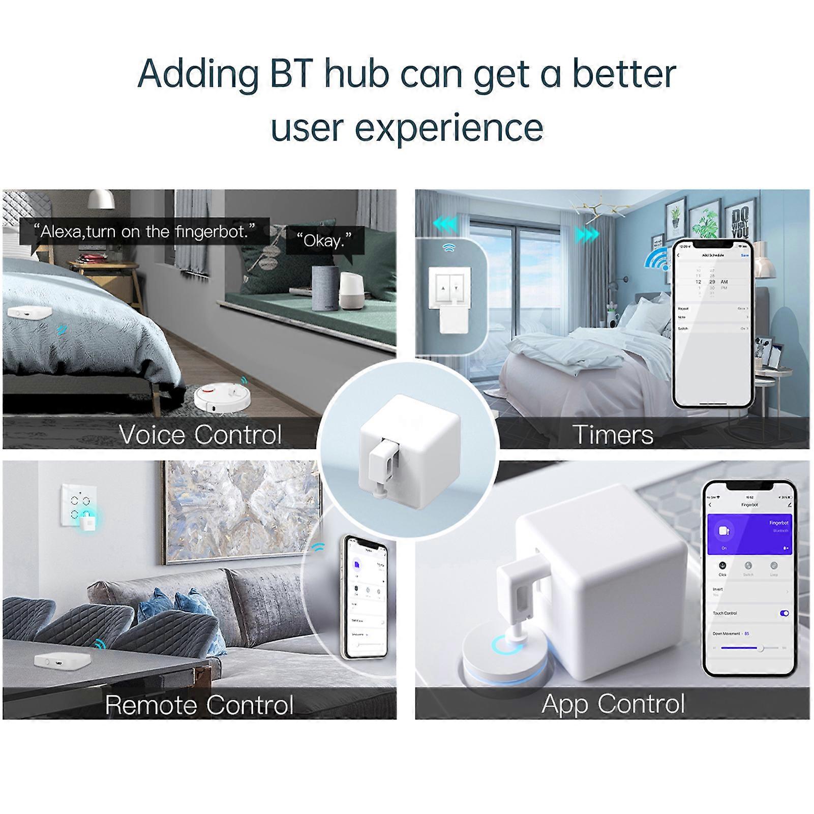 Smart Button Pusher Fingerbot Wireless No Wiring Smart Light Switch Bot Compatible with Alexa Tuya BT Hub Remote Control Timer Voice Controller
