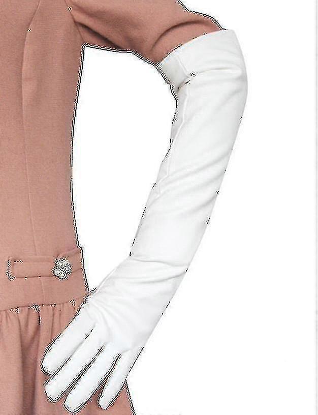 Damen-Simulationshandschuhe, Leder, seidiges Futter, lang, über dem Ellenbogen, eleganter Fäustling, 50 cm