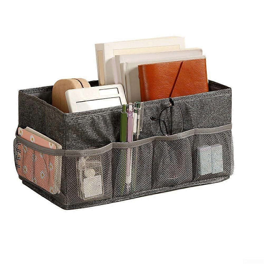 Fabric Dustproof Storage Box, 30x15x15 cm, Grey, Grid Compartment Organizer For Cosmetics And Miscellaneous Items