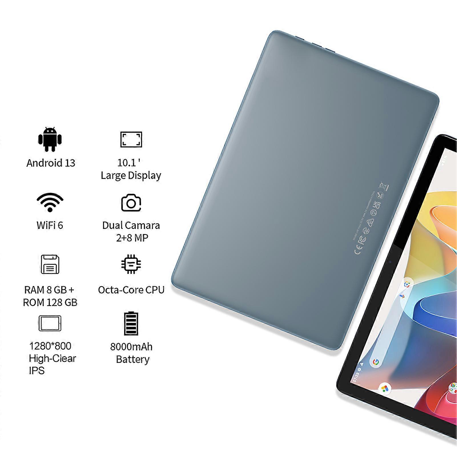 10.1-Inch Android 13 Tablet with 128GB Storage, 8000mAh Battery, Dual Cameras, WiFi6