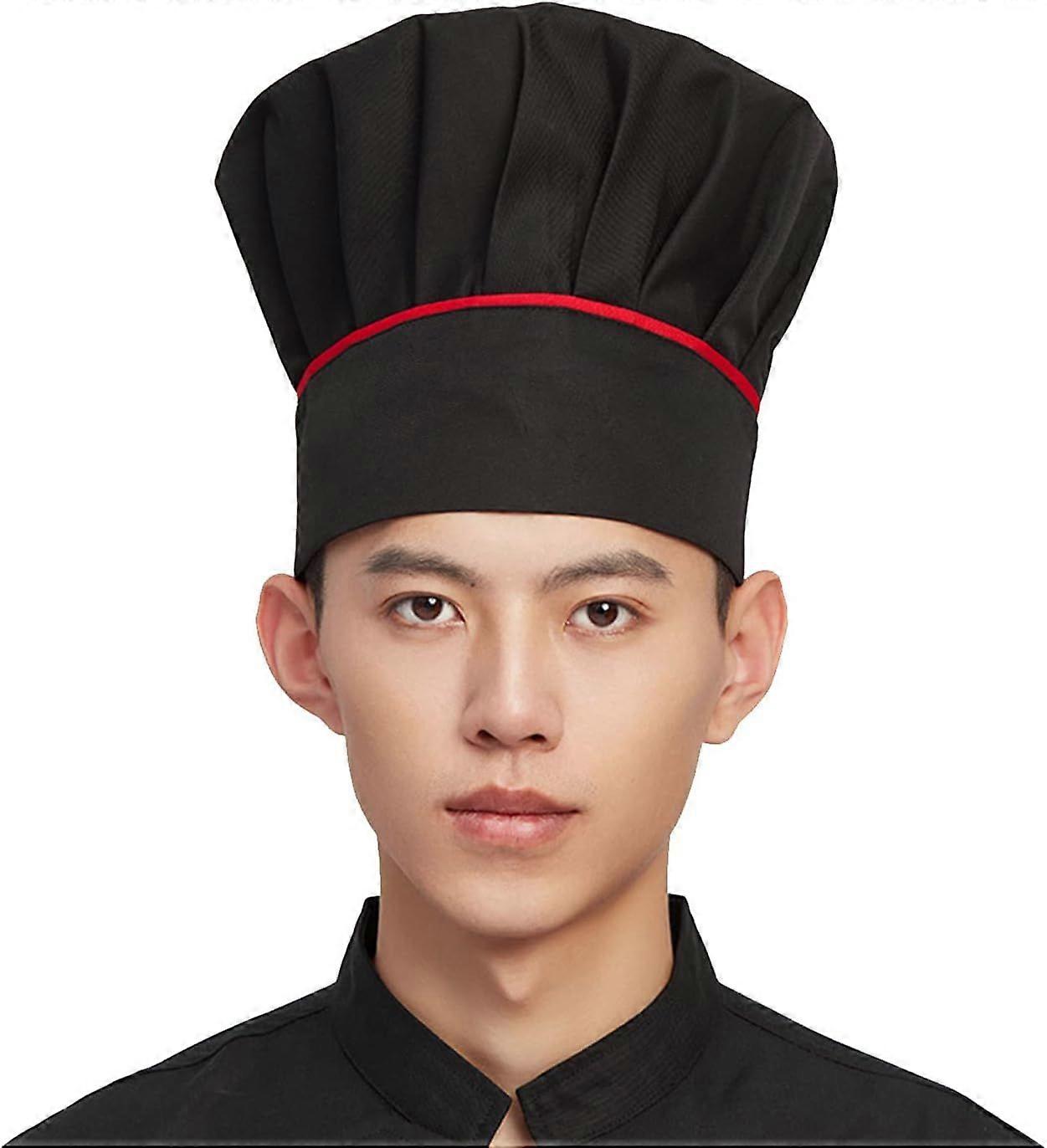 Chef Hat Adult Adjustable Elastic Baker Kitchen Cooking Chef Cap with Side Stripes Black One Size