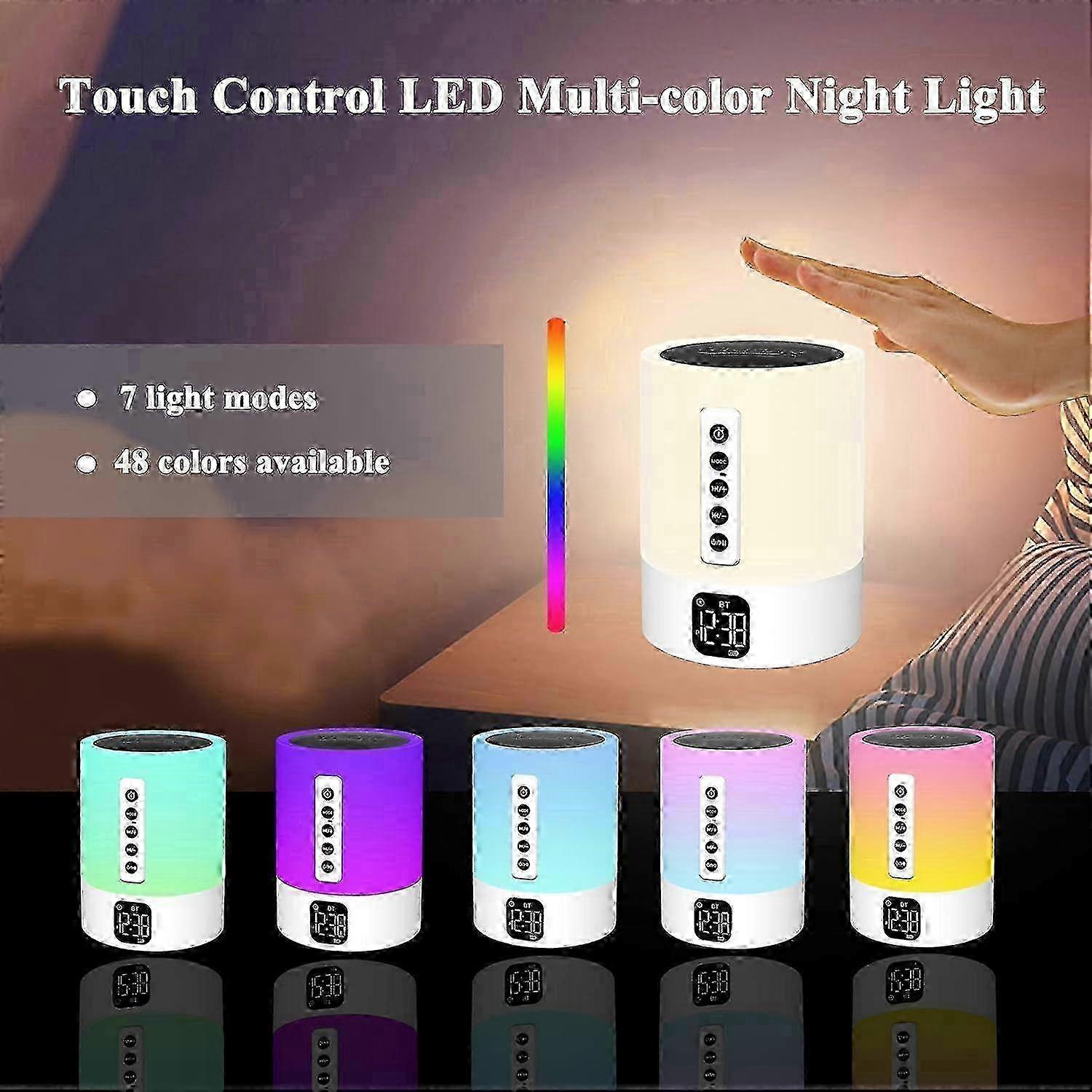 Alarm Clock Bluetooth Speaker, Night Light White Noise Machine Touch Bedside Lamp with Alarm Clock for Kids Multi-Color Changing Night Light Xmas Gift