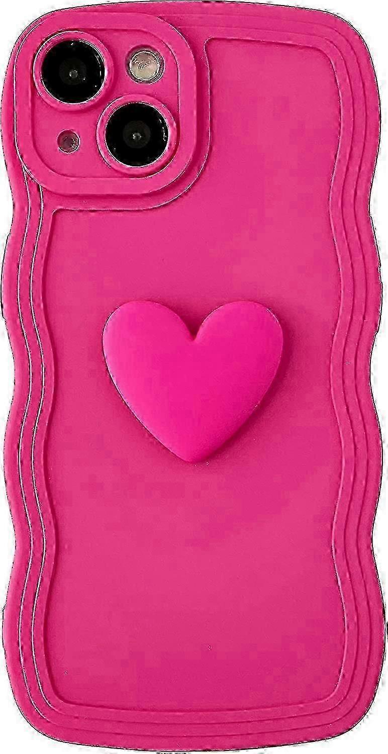 Cute 3D Love Heart Curly Wave Frame Soft Compatible with iPhone Case (Black,iPhone 13)