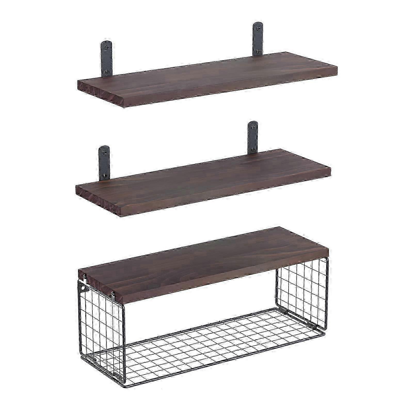 Wooden Wall Shelf with Rustic Basket, Bathroom Floating 2025