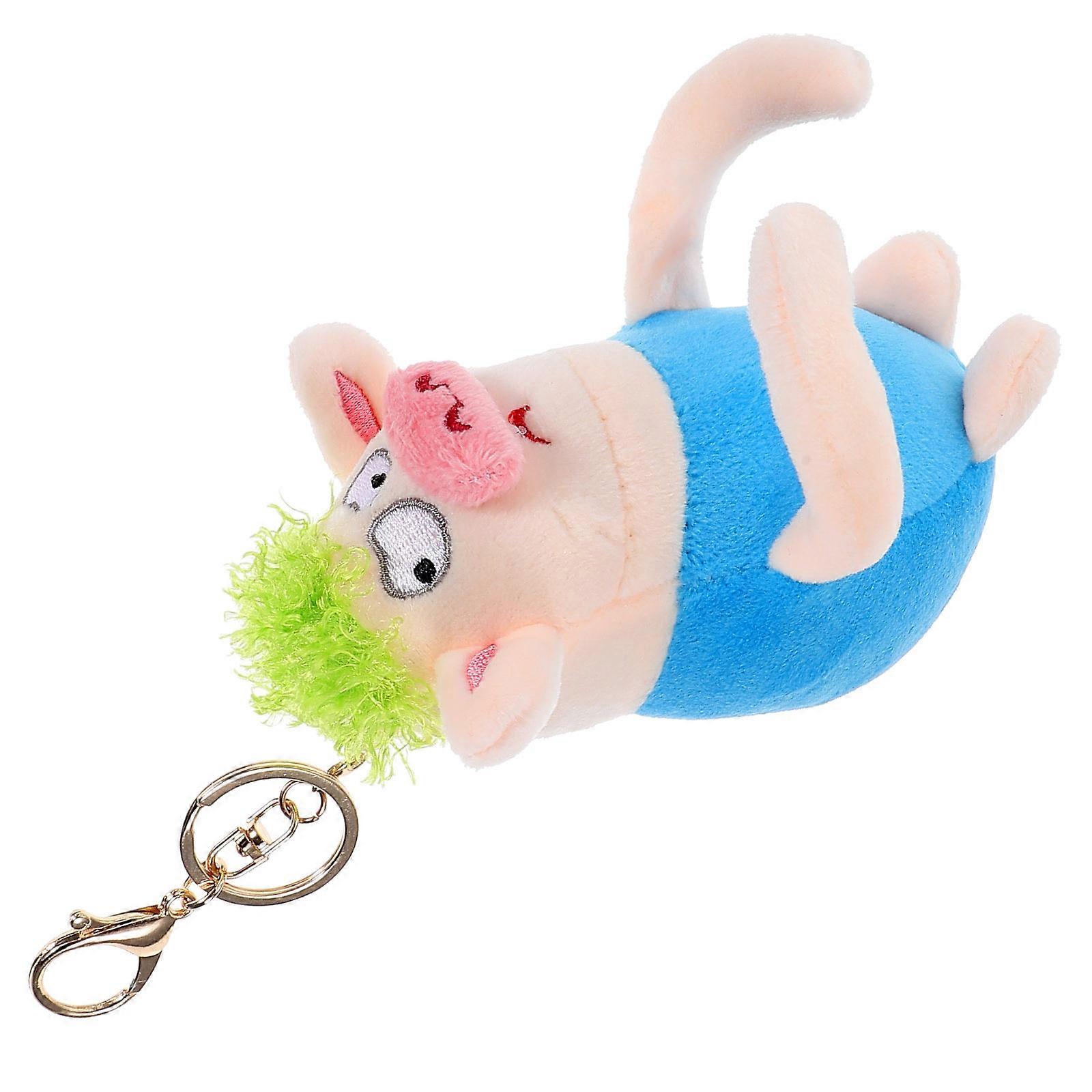 Blue Plush Pig Key Chain Cartoon for Hanging Keys with Soft Cotton
