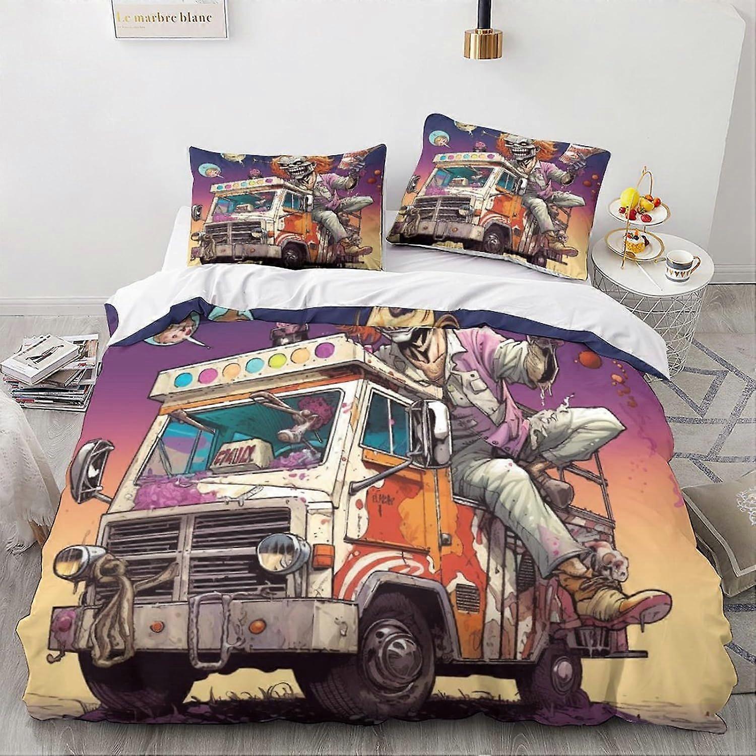 LikeEj monstros edredom capa desenhos animados roupa de cama conjunto 3D carro vintage macio edredom colcha capa microfibra 3 peças de cama conjunto quarto decoração duplo