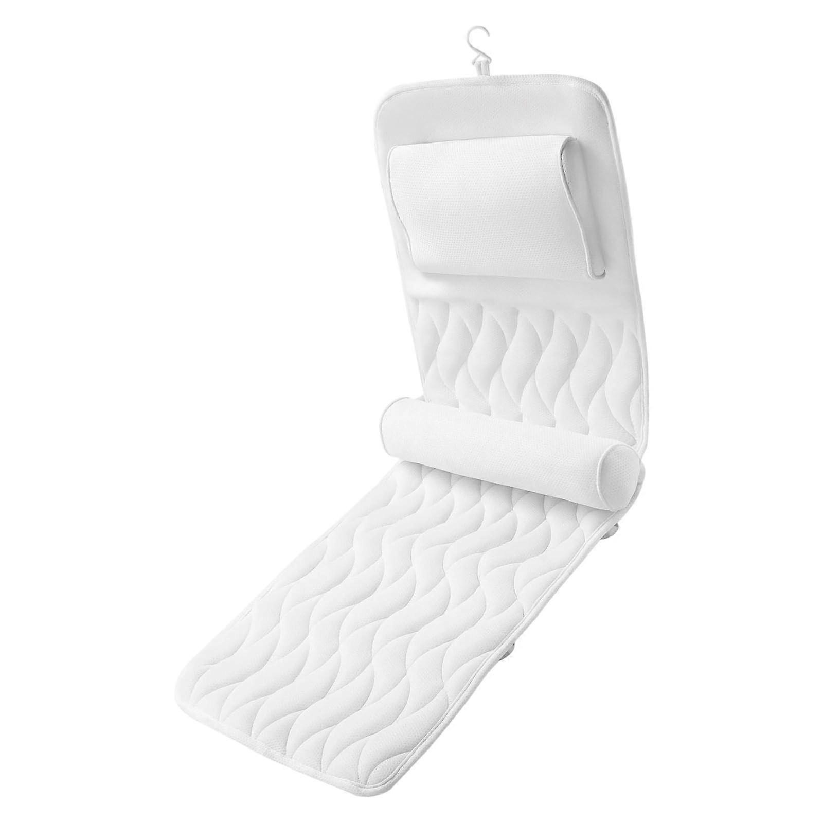 Bathtub Cushion with Adjustable Backrest Pillow and Breathable Mesh Full Body Support White