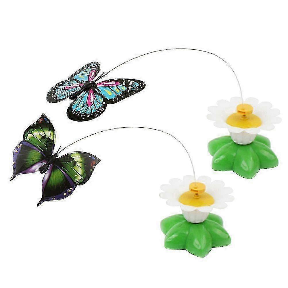 2pcs Kitten Funny Shaking Toy Electric Rotation Cat Teaser Training Toy (Without Battery, Random Color Butterfly)