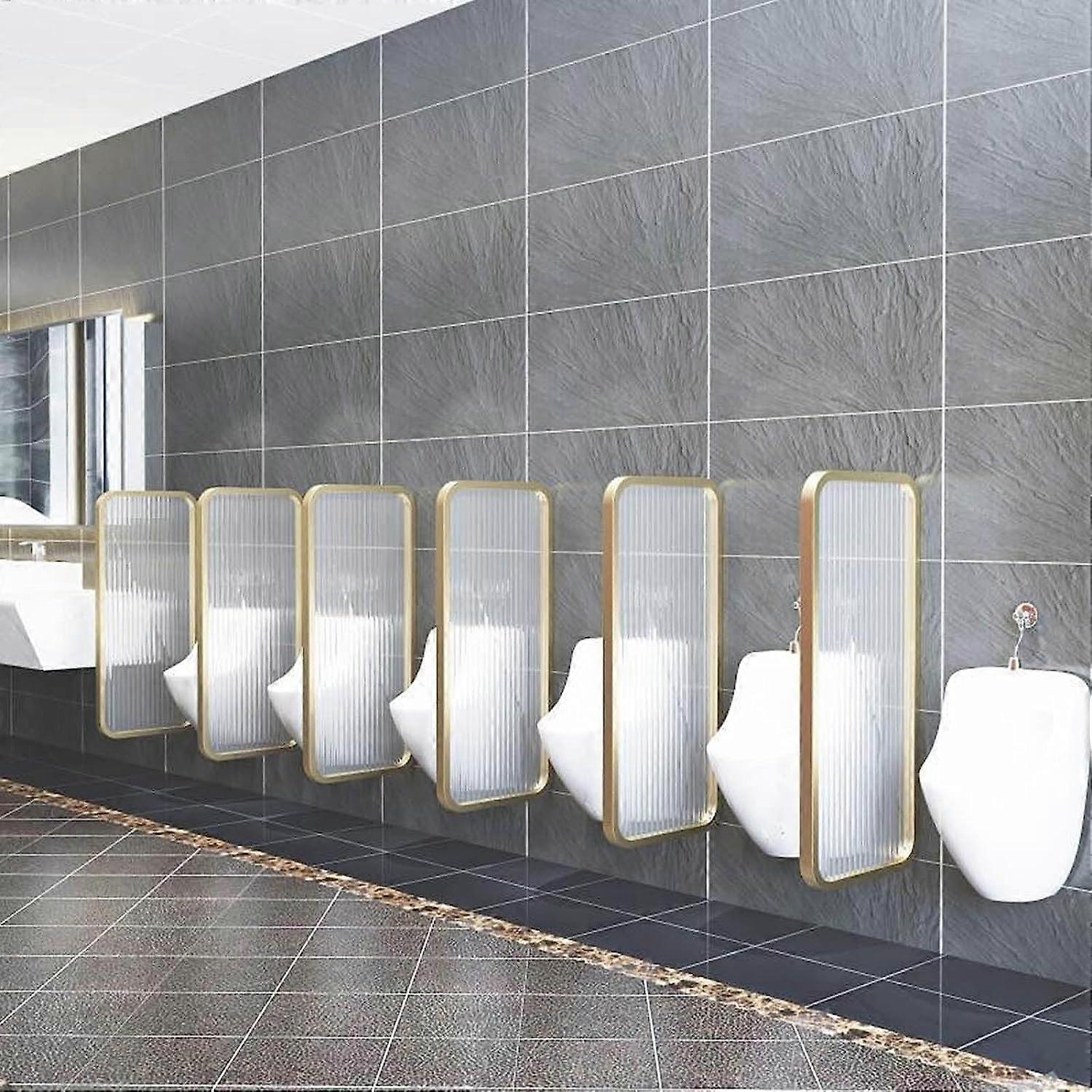 WallMounted Urinal Privacy Screen with Gold Cast Iron Frame and Frosted Glass for Public Restrooms