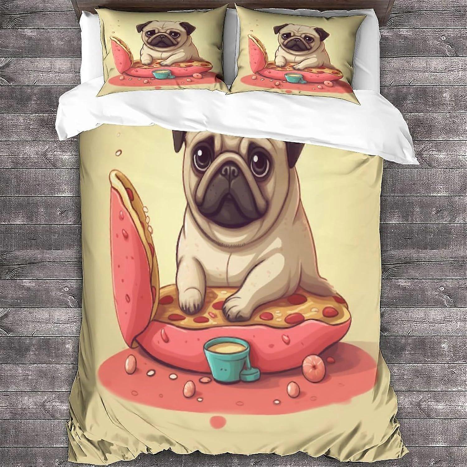 LikeEj PUG 3D Animal Duvet Cover Set Dog Pattern Impresso Cama Capa Edredom com fechamento com zíper 3 peças Capa Edredom Soft