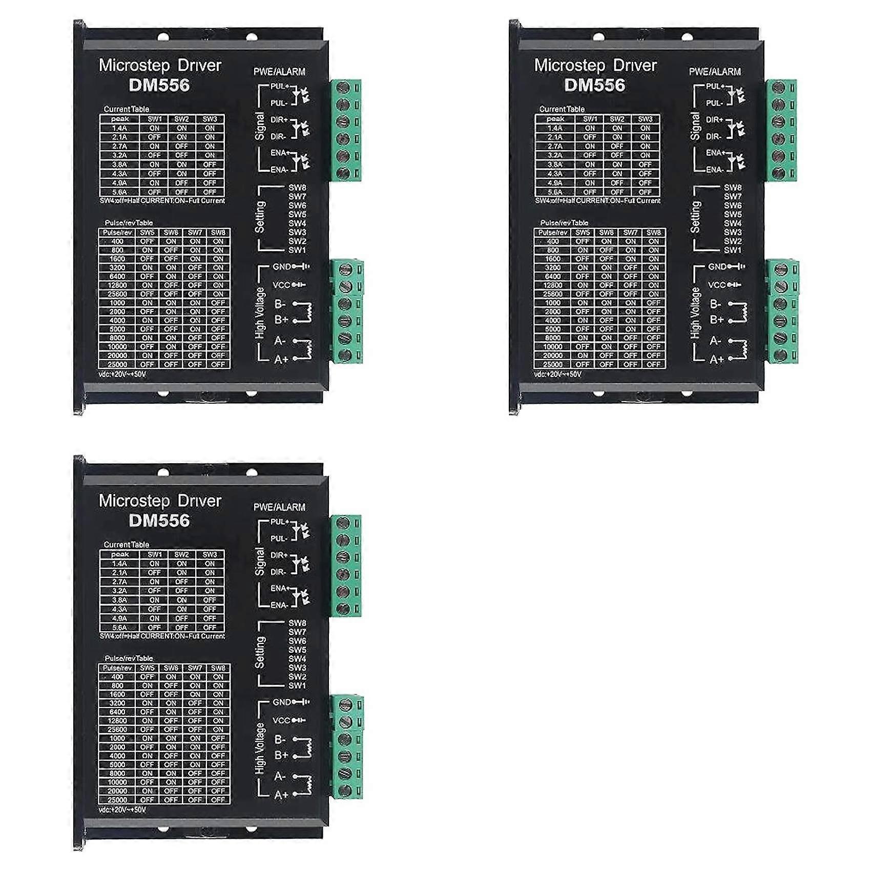 3X DM556 CNC Digital Stepper Motor Driver 2-Phase Stepper Motor Driver 20-50V DC Max 5.6A 128 Subdivision for Motor