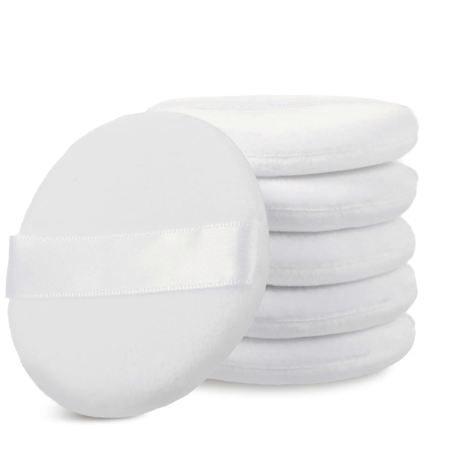 6 PCS Setting Powder Puff Soft Cotton Round for Loose Powder Fluffy 6.5cm Reusable with Strap