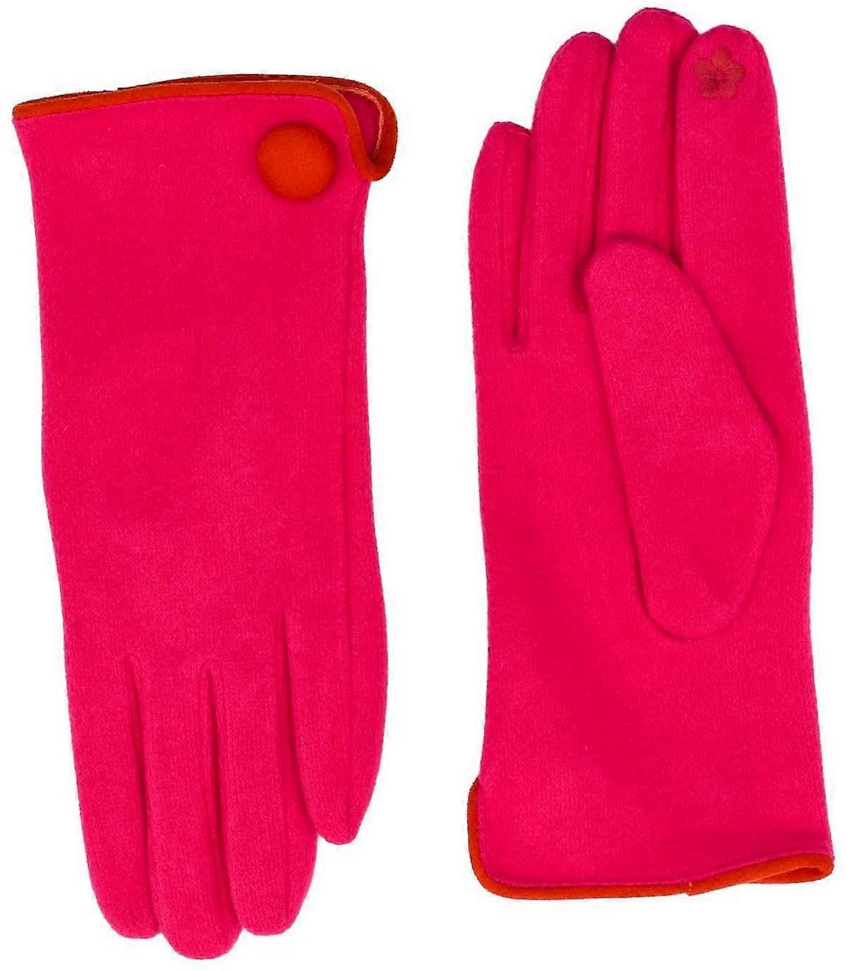 Zelly Button Detail Gloves - Pink/Red