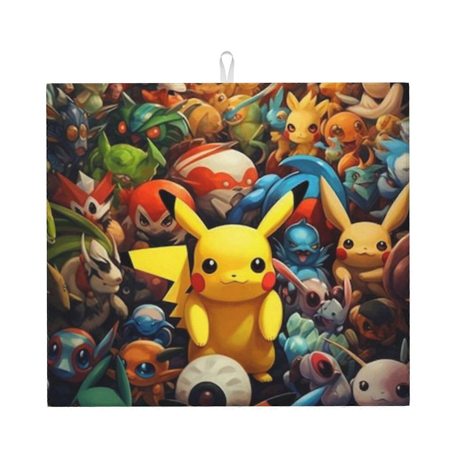 Pikachu Dish Drying Mat For Kitchen Counter, Microfiber Dish Mat, Fast Absorbent Draining Pad