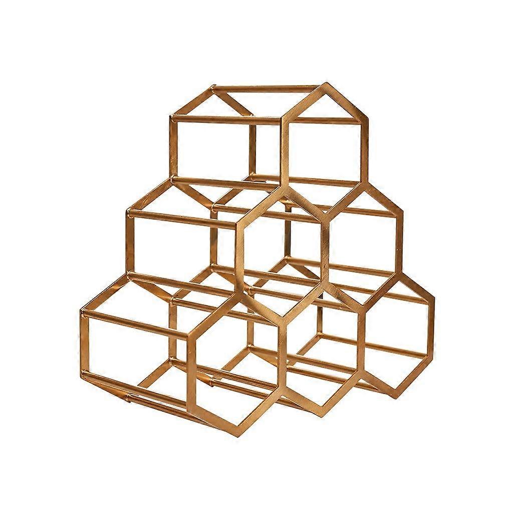 Gold Honeycomb Metal Wine Rack, SpaceSaving 6 Bottle Countertop Wine Storage Organizer