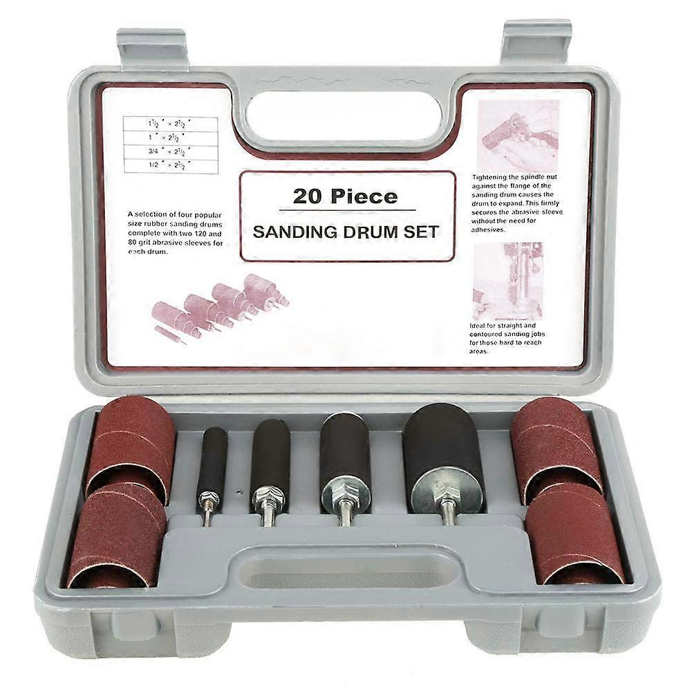 Sanding Drum Kit for Drill Press with Case, 20pcs SelfExpanding Sleeves for Wood and Metal