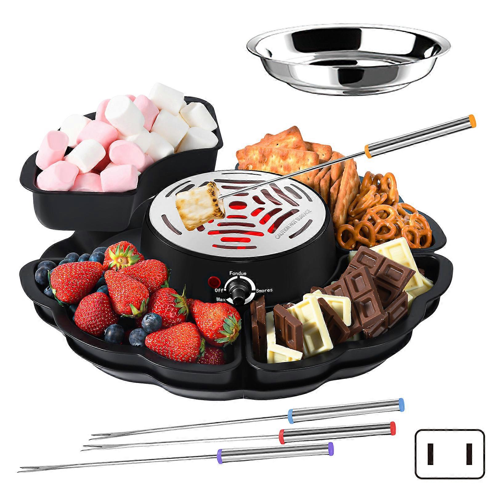2-in-1 Electric S'mores Maker & Fondue Pot, Tabletop Smores Kit with 4 Roasting Forks, 4 Removable Trays & 1 Temperature for Indoor and Outdoor