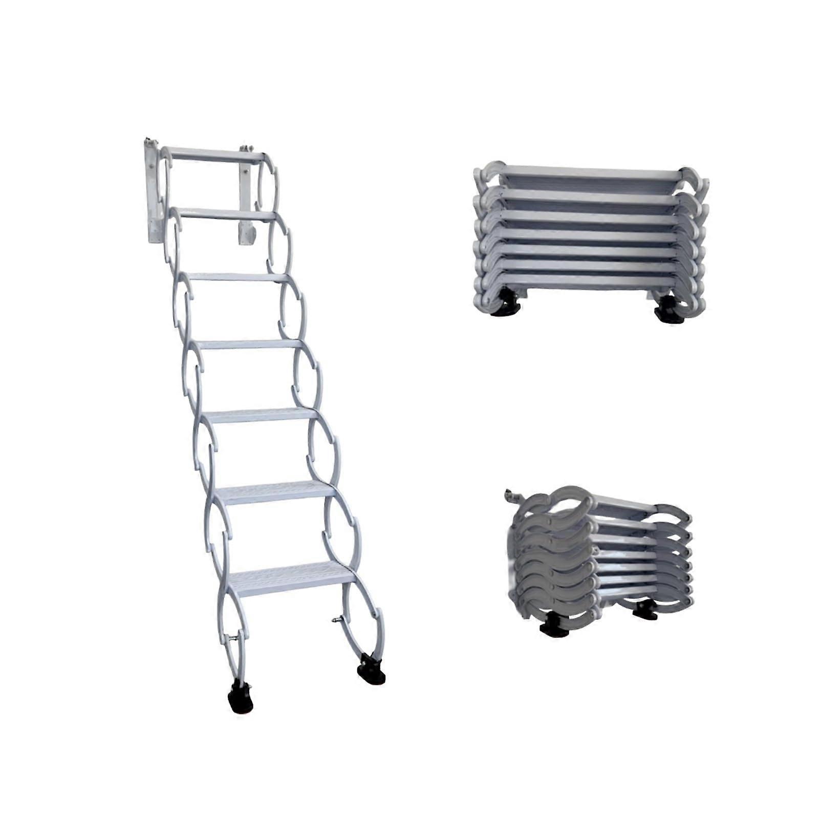 Attic Ladder Telescoping Retractable Loft Stairs with Pull Down System, Wall Mounted 8 Steps 230CM