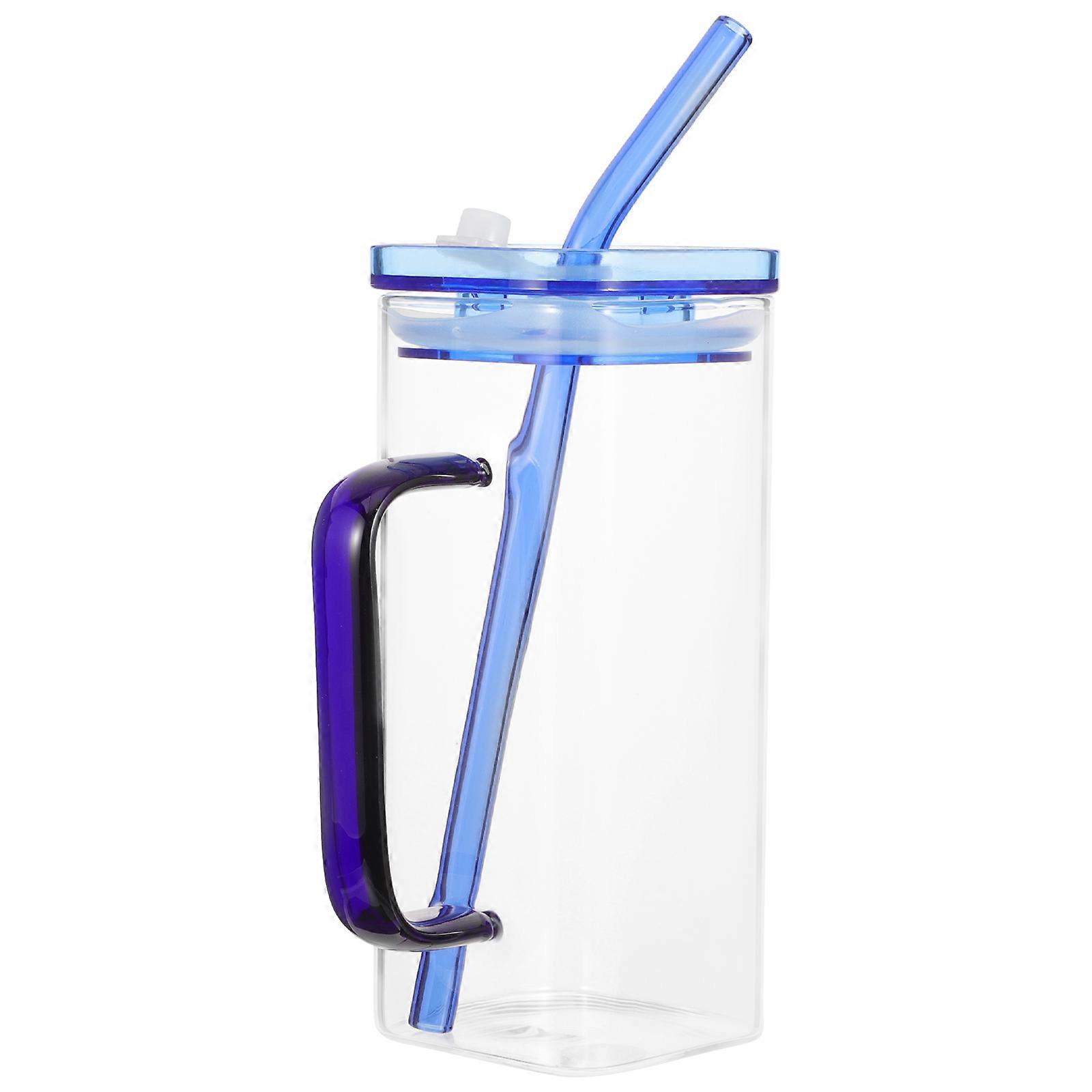 1 Set of Square Glass Cup Simple Design Iced Coffee Mug Household Glass Bottle with Handle