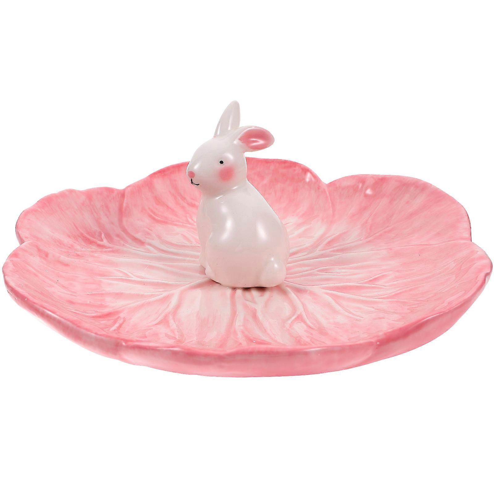 Pink Kids Ceramic Dish for Holding Snacks with Cabbage Design Plate