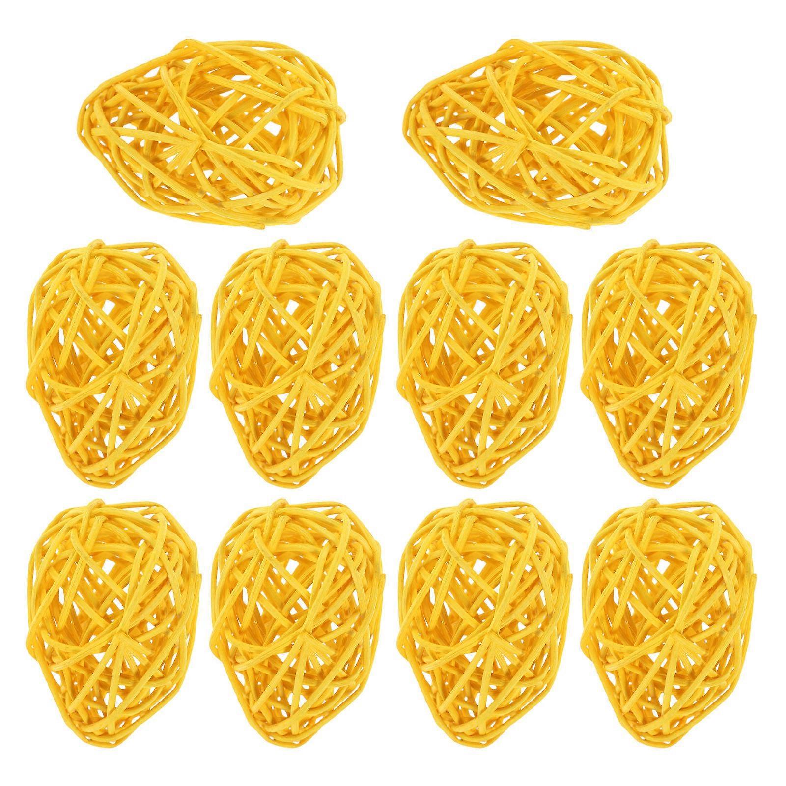Rattan Easter Eggs for Decor with 10Pcs Colorful Yellow Egg Decorations