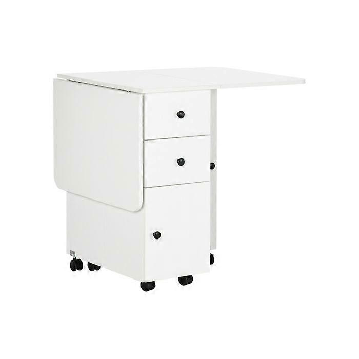 HOMCOM Multi-Storage Six-Person Drop Leaf Dining Table - White