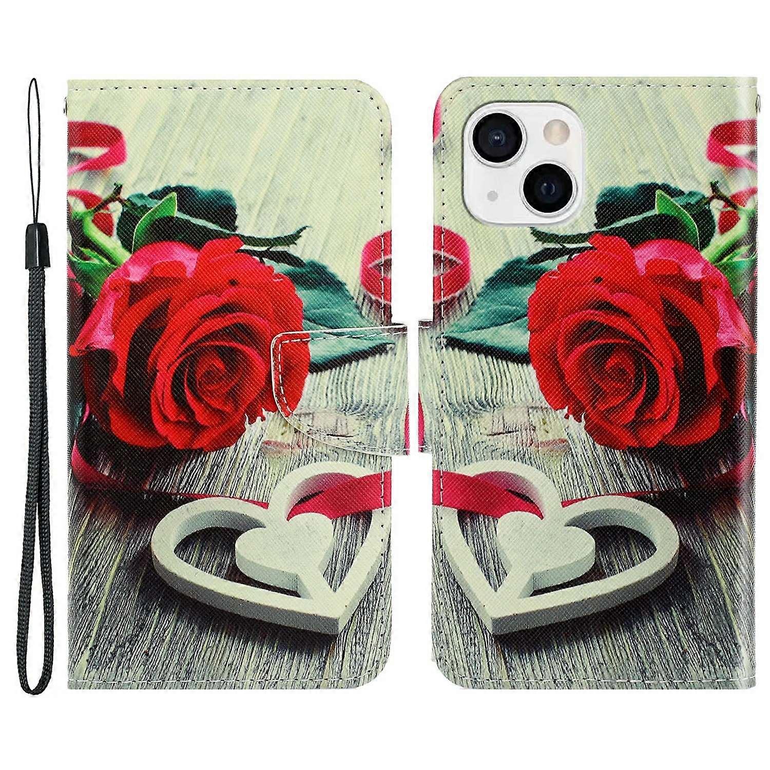 Pattern Printing Leather Wallet Stand Folio Flip Phone Shell Case for iPhone 13 6.1 inch