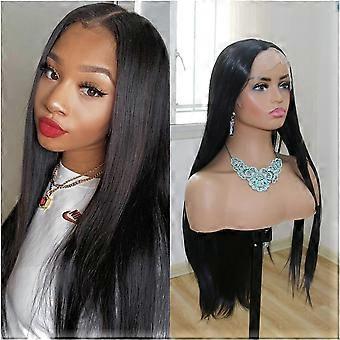Black Lace Front Wig 26 Inch Pre Plucked Silk Straight Synthetic  Resistance Hair for Women