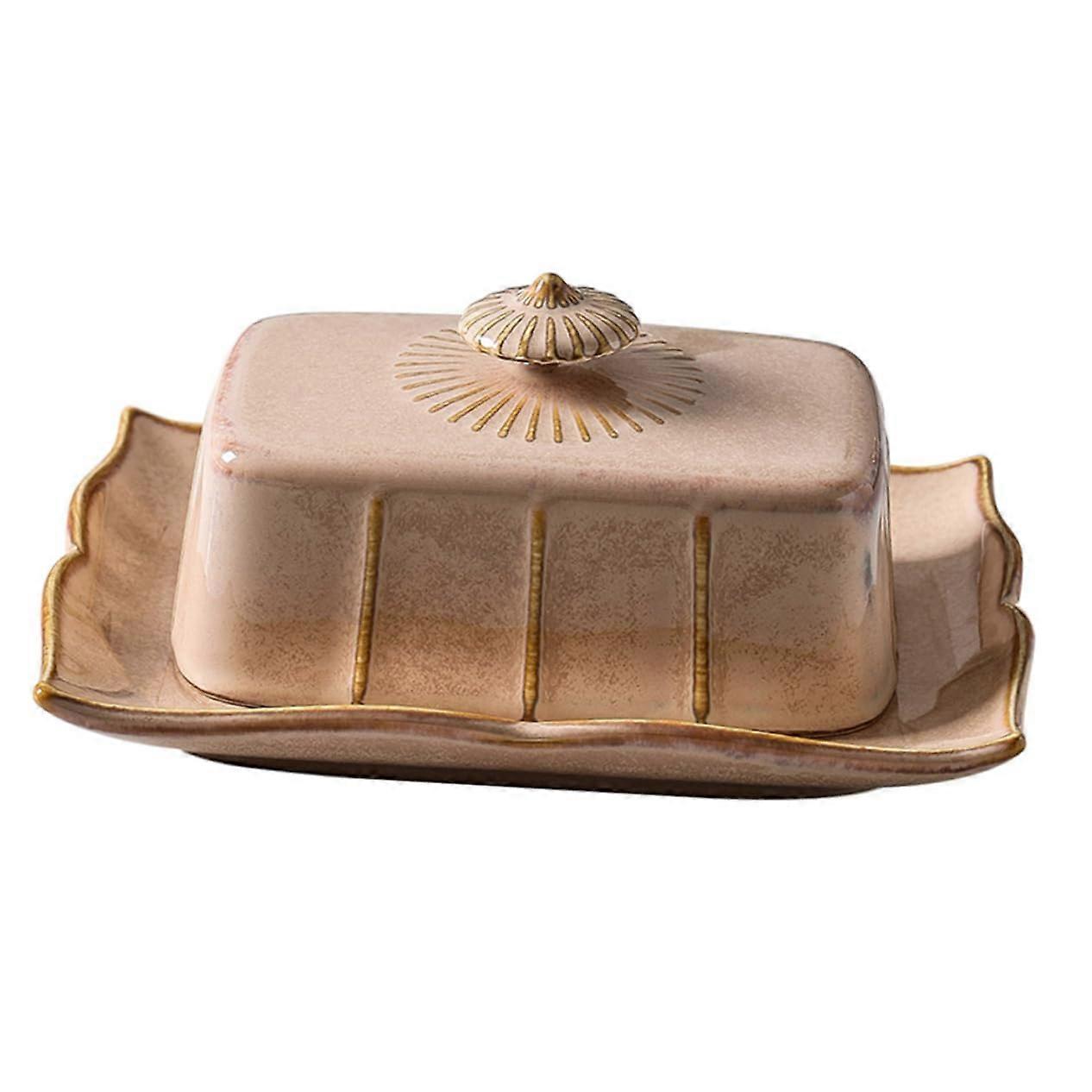 Ceramic Butter Dish with Lid Microwave Safe Rectangular Porcelain Container for Fresh Storage