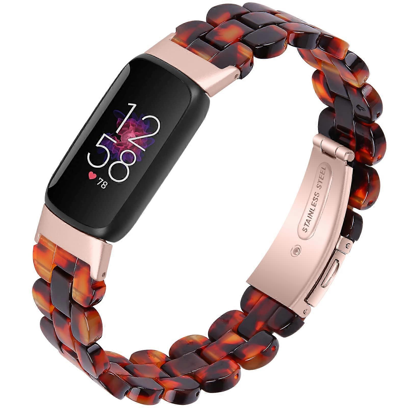 Resin Waterproof Sweatproof Band Strap with Secure Clasp Leopard Tortoise Design for Fitbit Luxe