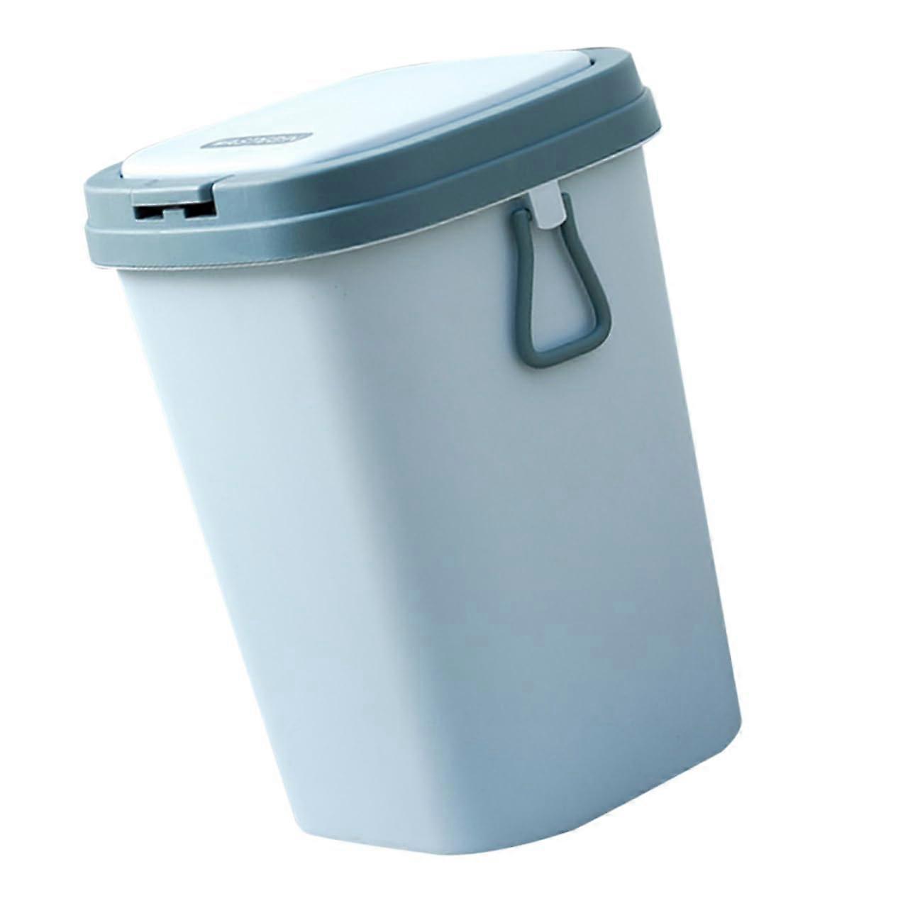 Small Trash Can with Lid, Compact Press to Open Plastic Waste Bin for Bathroom Kitchen Office