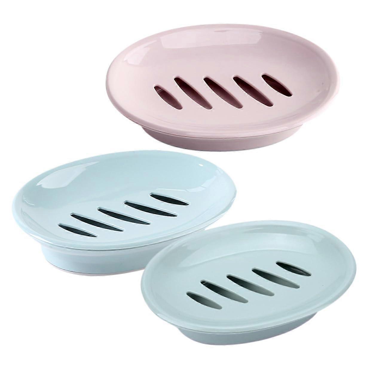 3Pcs Self Draining Dual Layer Soap Dish Holder for Bathroom and Kitchen Detachable Plastic Tray