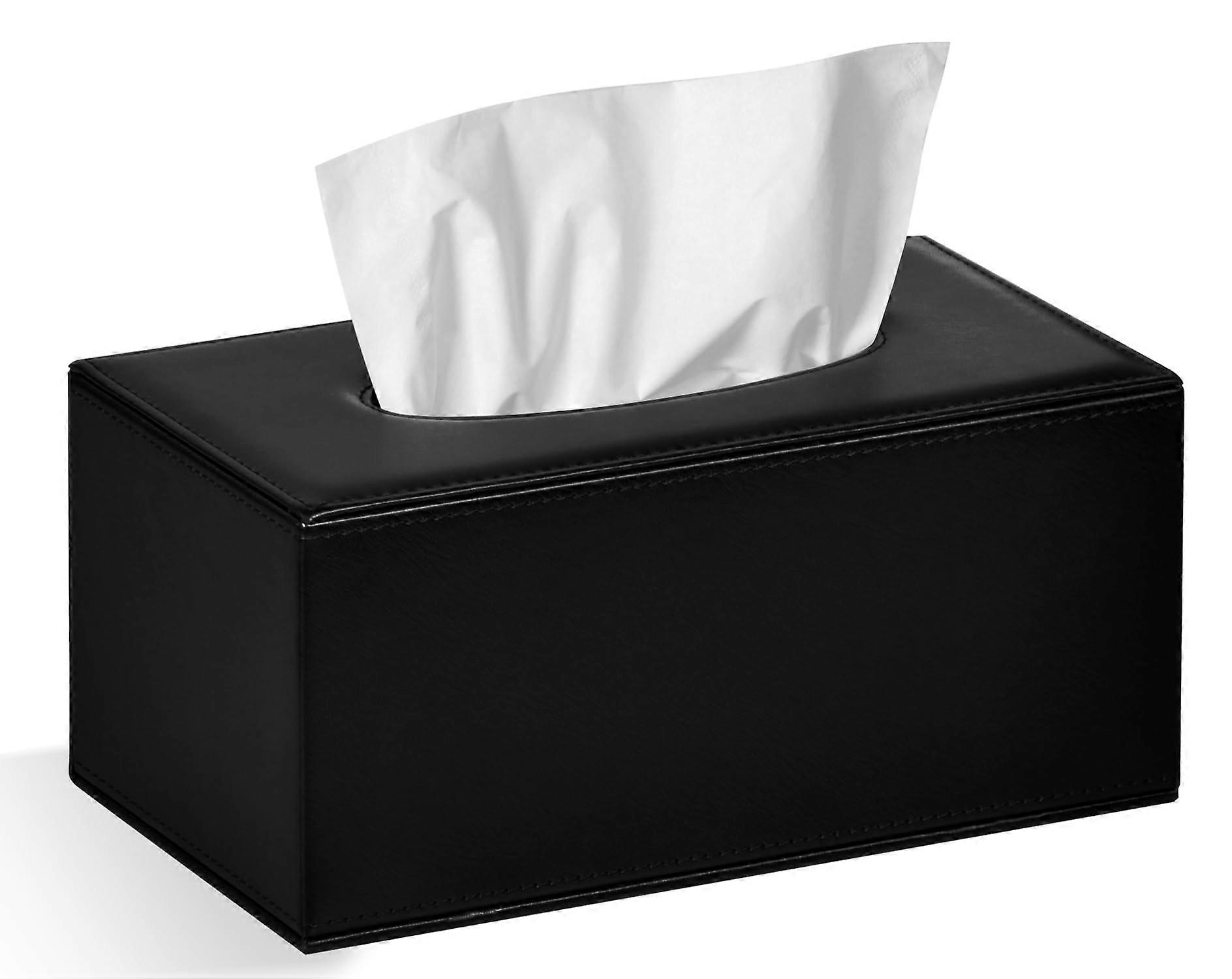 Black Leather Tissue Box Cover, Modern Rectangular Holder for Bathroom, Easy Clean Surface