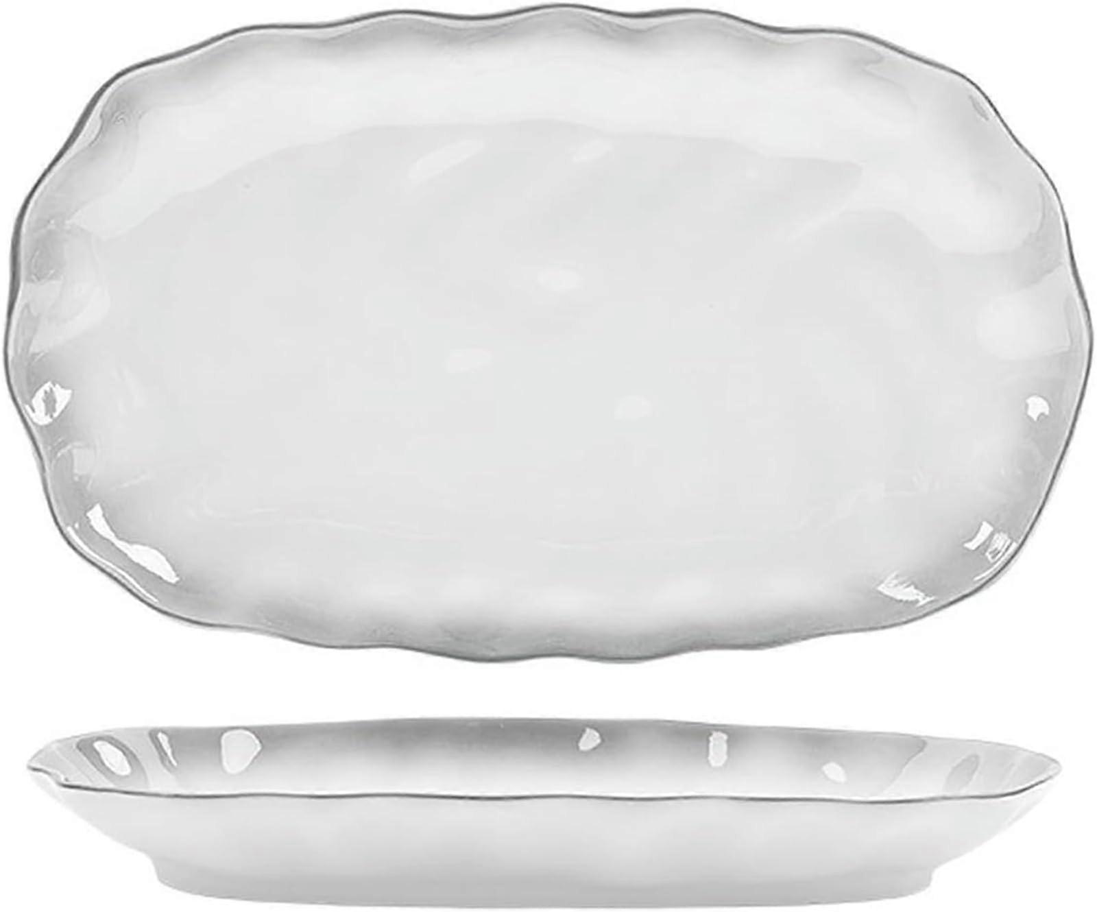 Ceramic Dinnerware Set Nordic Fish Plate 12 Inch Light Gray Microwave Dishwasher Safe Scratch Resistant