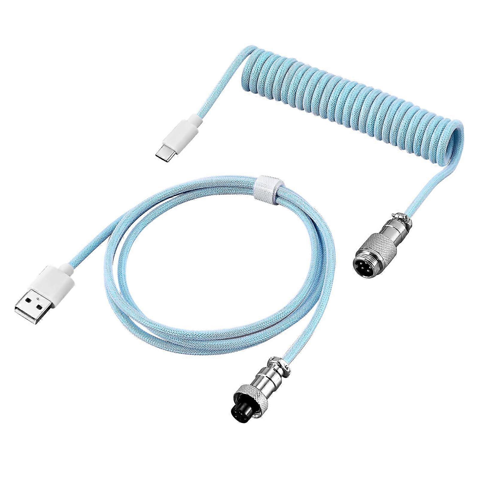 Blue Coiled Mechanical Keyboard USB Cable with Aviation Plug, Durable and Lossless Transmission