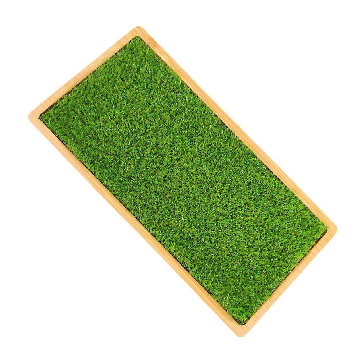 Artificial Grass Display Stand with Bamboo Base, Antislip Tray for Figures, Models and Dolls