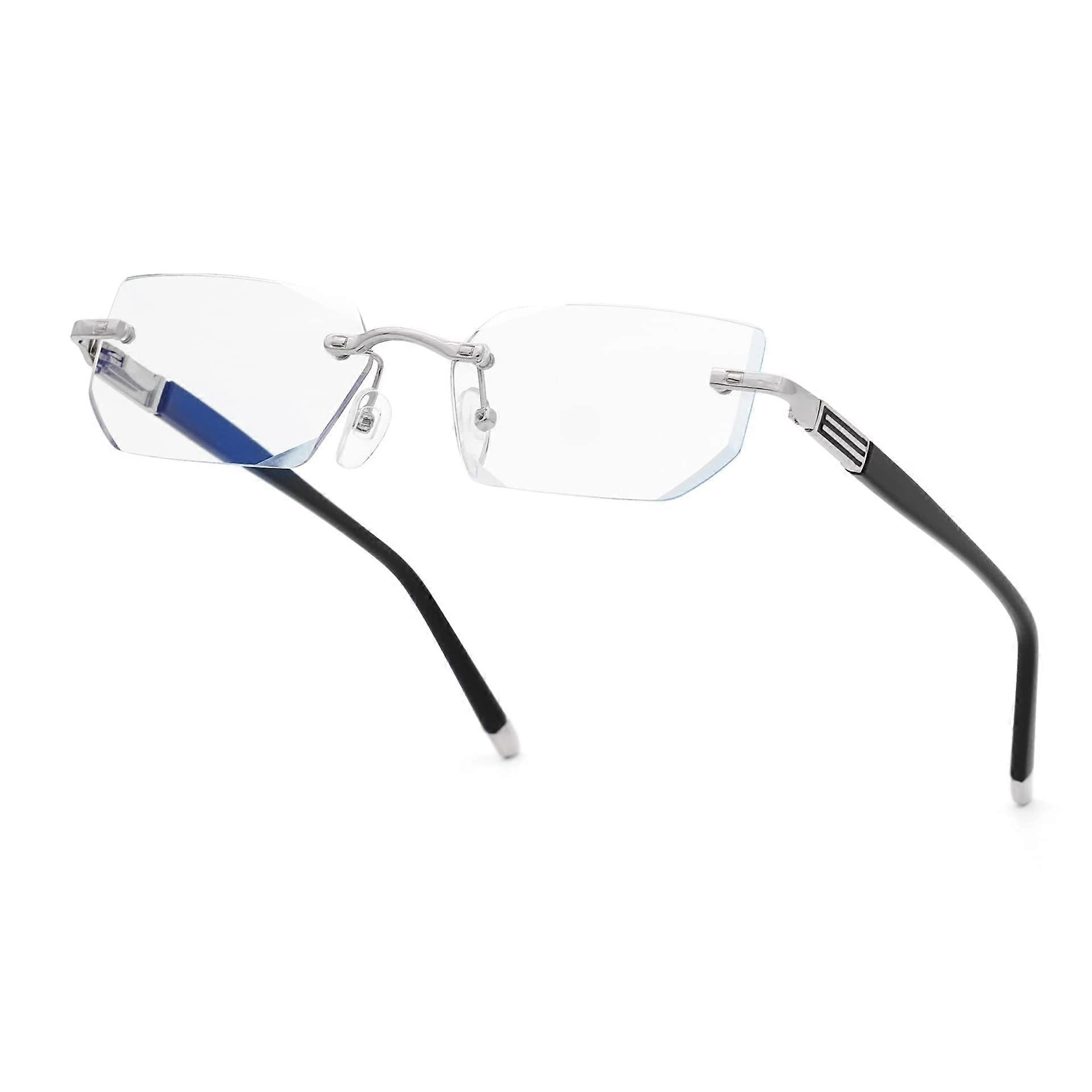 Progressive Multifocus Reading Glasses with Blue Light Filter Rimless Silver 1.5x Magnification