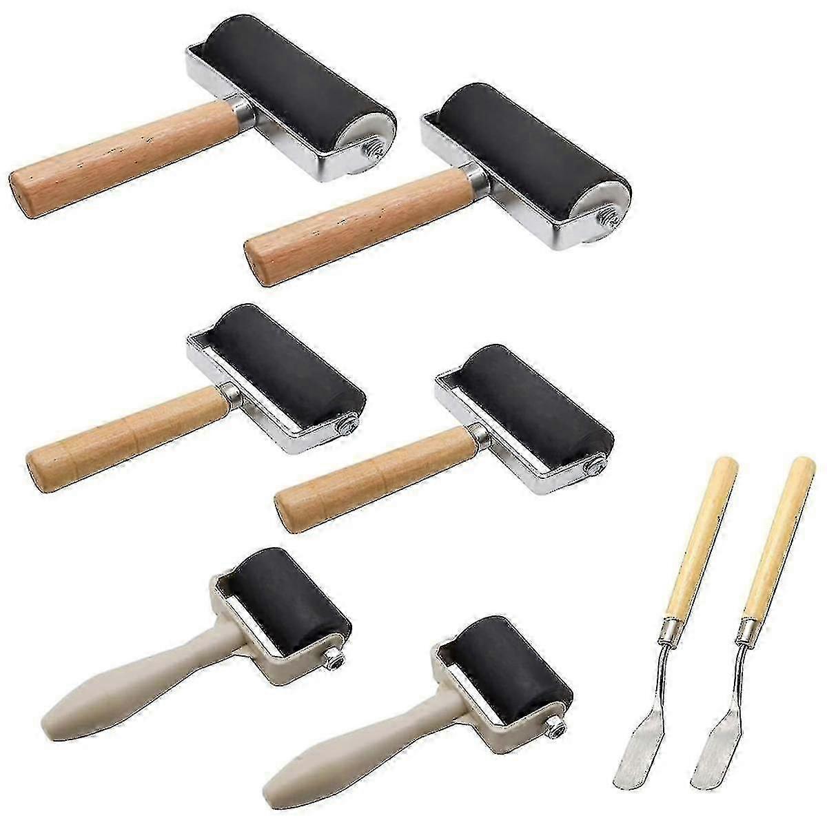 8 Pack Rubber Roller Set for Printmaking with 3 Sizes Craft Brayer Tools