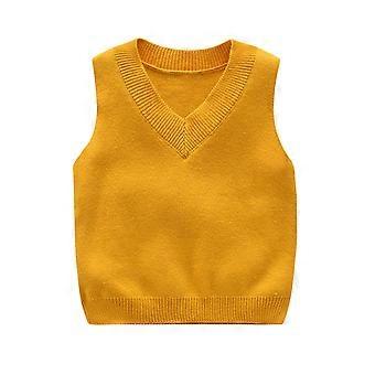 Småbørn Drenge Piger Strik Sweater Vest Vinter Varm Sweater V-hals Ensfarvet Sweater Cardigan Bomuldstøj Gul 12-18 Måneder