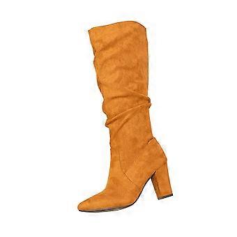 Dameslaarzen met hoge hakken tot halverwege de kuit, comfortabele casual schoenen, effen kleur, modieuze schoenen, bruin, maat 42