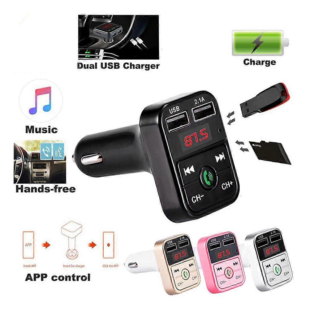 LED Display Vehicle Mounted MP3 Player USB Charge Multi Function Hands Free Player(Pink)