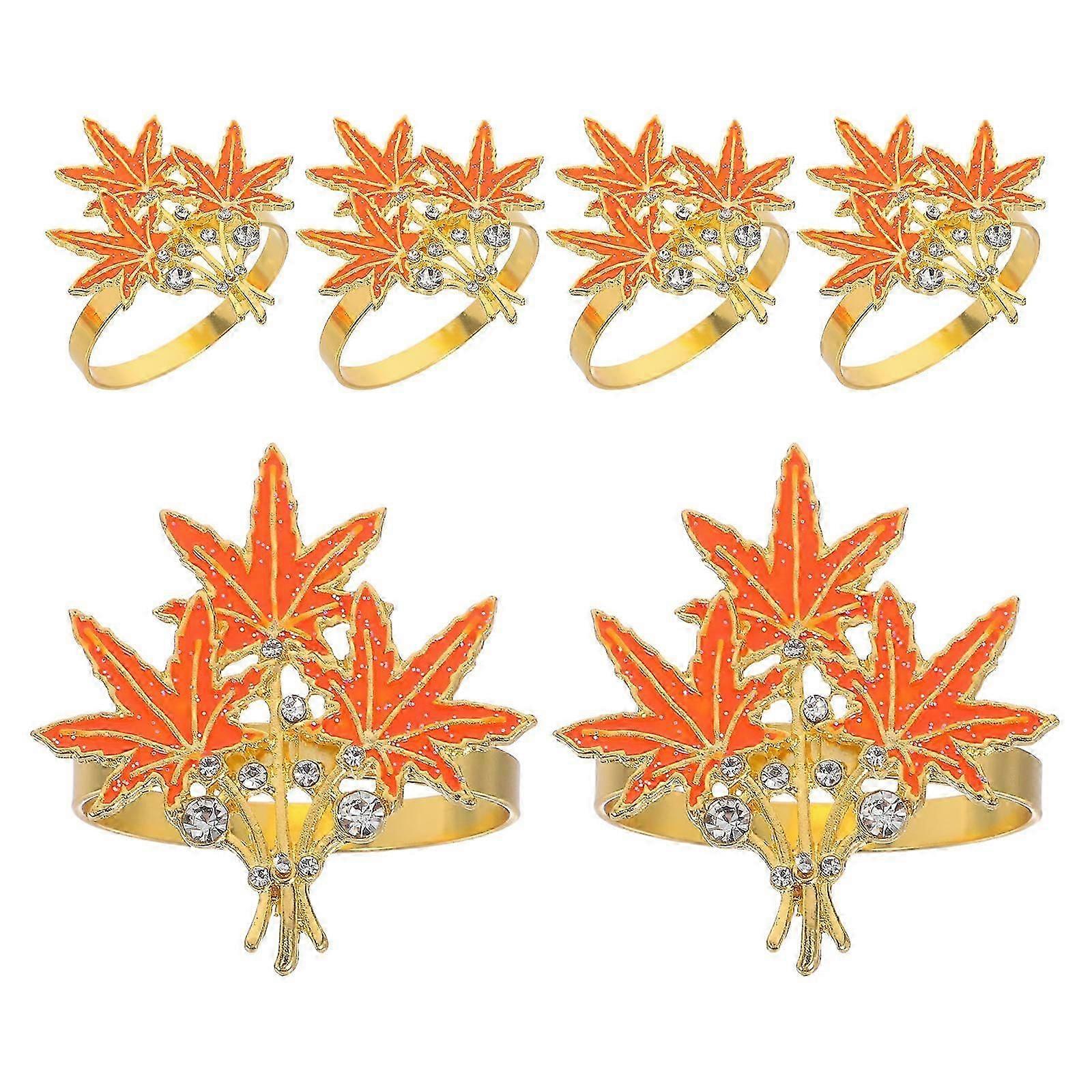 6pcs Maple Leaf Napkin Rings for Thanksgiving, Fall Table Decor, Orange