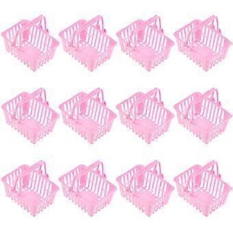 Cestinhas de compras de plástico em miniatura para crianças brincarem de casinha, 12 unidades, rosa.
