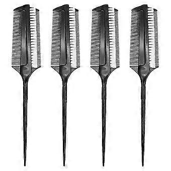 4pcs Black Smoothing and Sectioning Brush Set Double Sided Comb compatible with Edge Teasing Parting and Ballroom Dancing Hair Styling