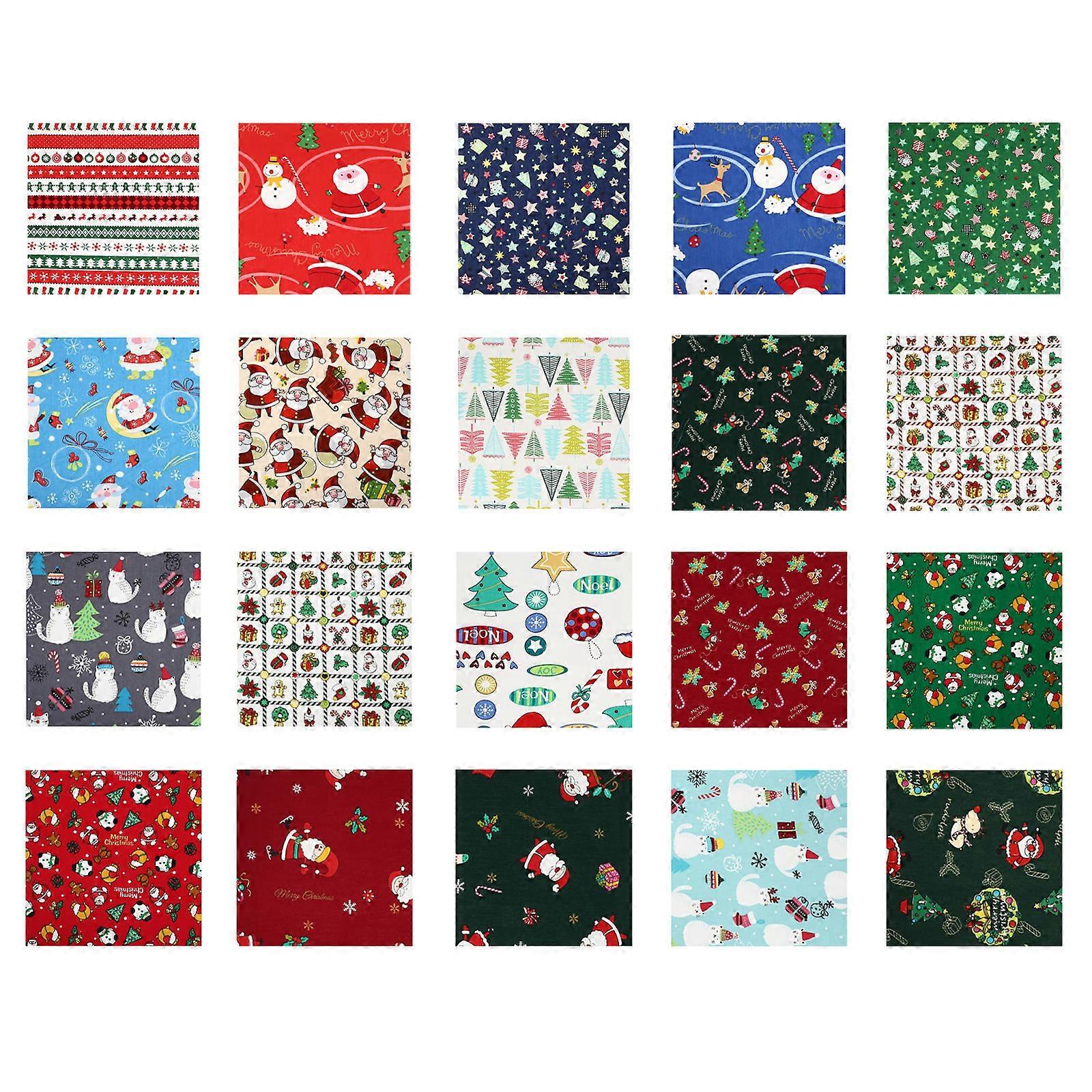 Christmas Pattern Fabric Craft DIY Patchwork Material for 20 Sheets Cotton Fabric