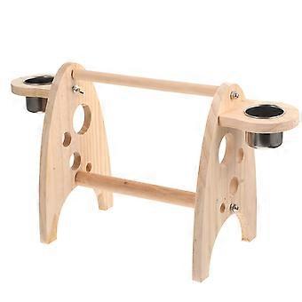 Wooden Indoor Parrot Stand Bird Feeder for Training 4Sets Beige