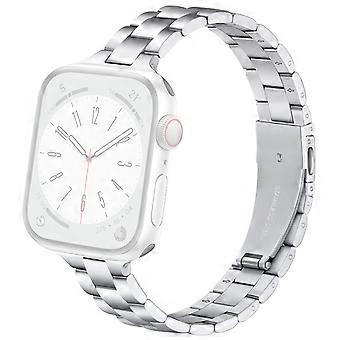 Metal Strap for Apple Watch Series 10 9 8 7 SE 6 5 4 3 2 1 42mm 41mm 40mm 38mm Slim 3-Beads Silver Watch Band