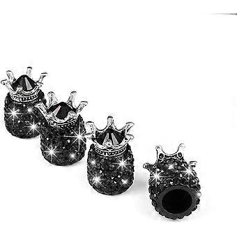 Pieces Tire Valve Caps, Car Valve, Crown Valve Cap, Shiny Diamond Valve Caps, Universal Ornate Car Accessories Tire Valve Caps (Black)