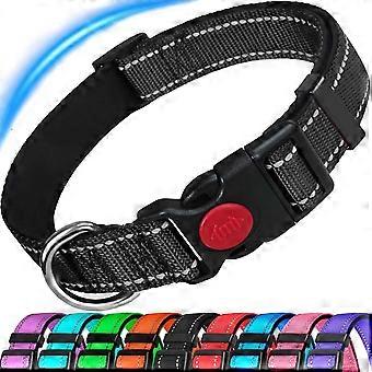 Dog Collar, Reflective Adjustable Basic with Soft Neoprene Padding, Durable Nylon Pet Collars for Puppy Small Medium Large Dogs, Black,M: 13-19.7 inch